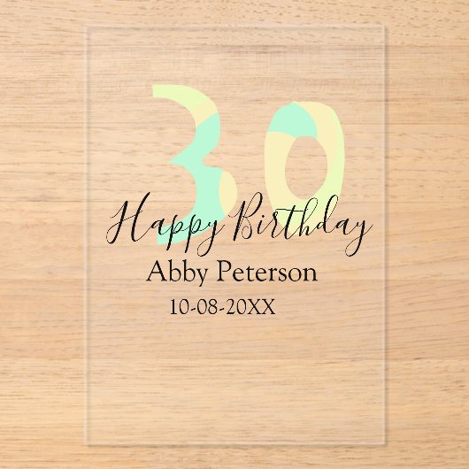 30th birthday bold letter pastel yellow black retr アクリル招待状 (正面)