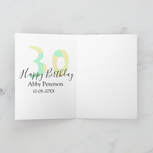30th birthday bold letter pastel yellow black retr カード (内部)
