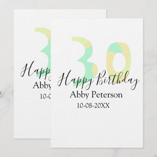 30th birthday bold letter pastel yellow black retr 招待状 (正面/裏面)