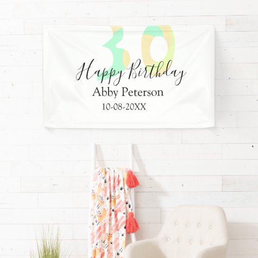 30th birthday bold letter pastel yellow black retr 横断幕 (インサイチュ)