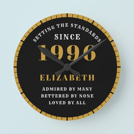30th Birthday Born 1996 Black Gold ラウンド壁時計