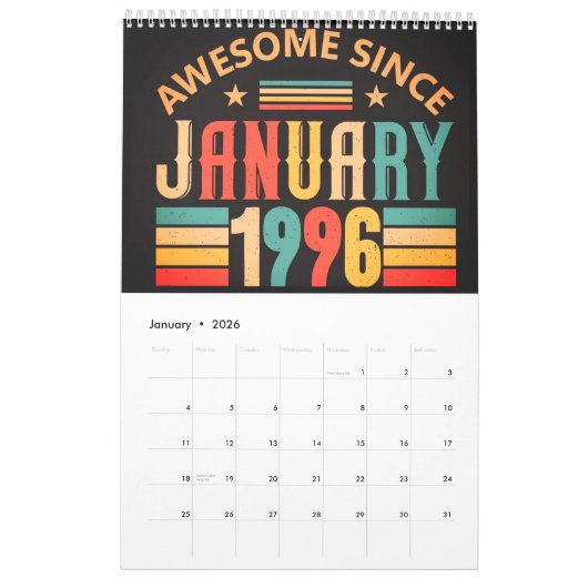 30th Birthday Calendar  カレンダー (1月 2026)