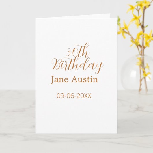 30th birthday copper brown simple stylish name dat カード (黄色い花)