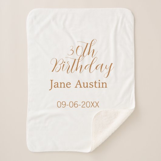 30th birthday copper brown simple stylish name dat シェルパブランケット (正面)