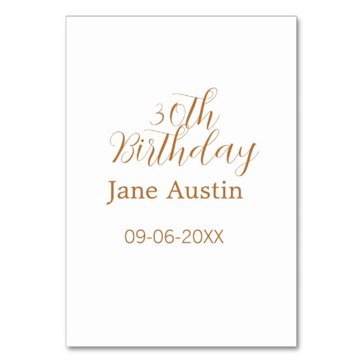 30th birthday copper brown simple stylish name dat テーブルナンバー (正面)