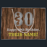 30th Birthday: Country Western Inspired Look, Name ラージペーパーバッグ<br><div class="desc">This country look and American Wild West inspired birthday gift bag design features a large rustic look number "30", the message "Happy 30th Birthday, ", a customizable name, and a faux/imitation wood grain inspired look pattern background. A customizable birthday gift bag like this might be fun to use when wrapping...</div>