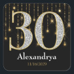30th Birthday Diamonds金ゴールドメッセージカード スクエアシール<br><div class="desc">30th誕生日メッセージカードのシール，ダイヤモンドと金ゴールドの番号と輝く光のストランドを特徴パーソナライズされた，名前と日付は以下。</div>