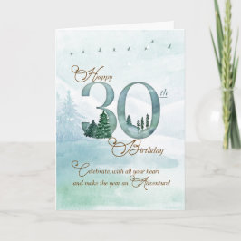 30th Birthday Evergreen Pines and Deer Nature カード