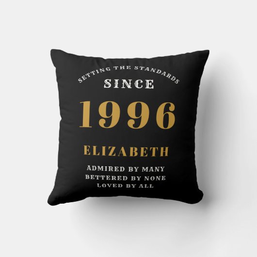 30th Birthday Gift Personalized 1996 Black Gold クッション (裏面)