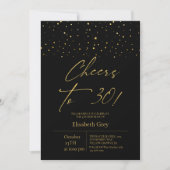 30th Birthday Gold Black Modern  招待状 (正面)
