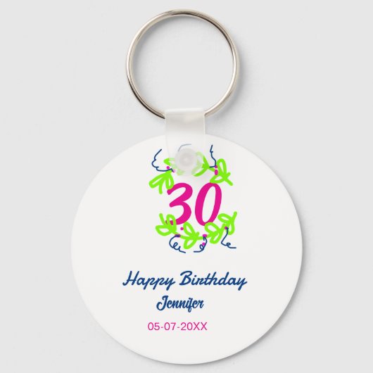 30th birthday green blueリース名date rustic b キーホルダー (正面)