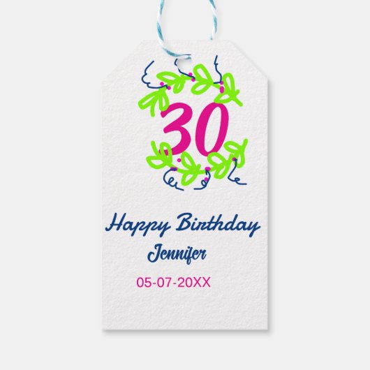 30th birthday green blueリース名date rustic b ギフトタグ (裏面)