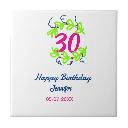 30th birthday green blueリース名date rustic b タイル (正面)