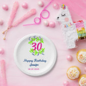 30th birthday green blueリース名date rustic b ペーパープレート (パーティー)