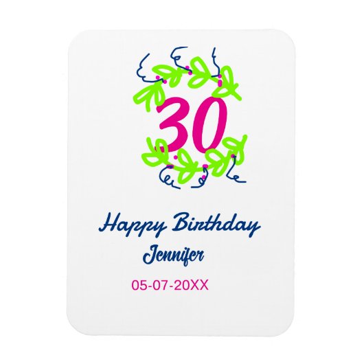 30th birthday green blueリース名date rustic b マグネット (縦)