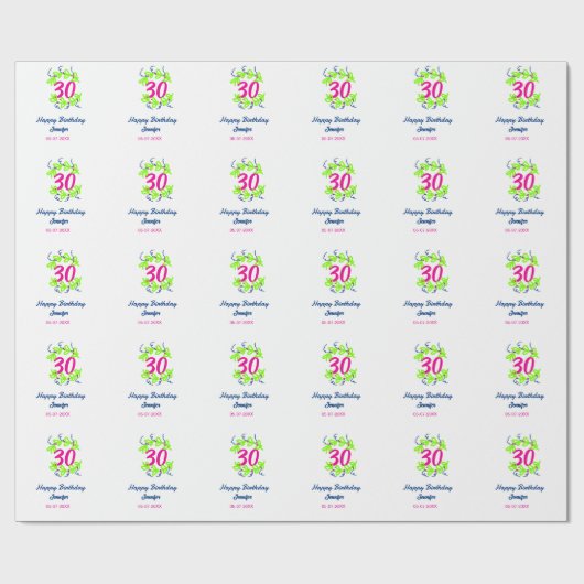 30th birthday green blueリース名date rustic b ラッピングペーパー (フラット)
