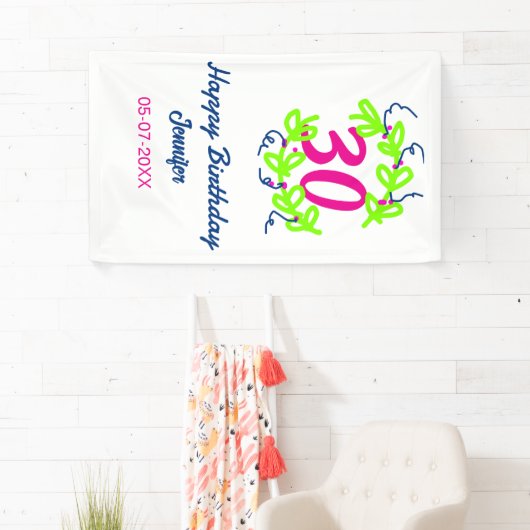 30th birthday green blueリース名date rustic b 横断幕 (インサイチュ)