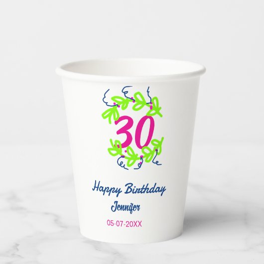 30th birthday green blueリース名date rustic b 紙コップ (正面)