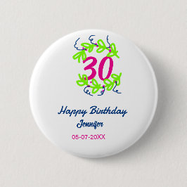 30th birthday green blueリース名date rustic b 缶バッジ