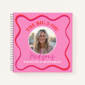 30th Birthday Guest Book カラフル Wavy Red Pink ノートブック (正面)