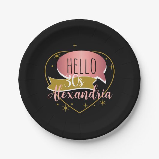 30th birthday hello 30 Personalized heart ペーパープレート (正面)