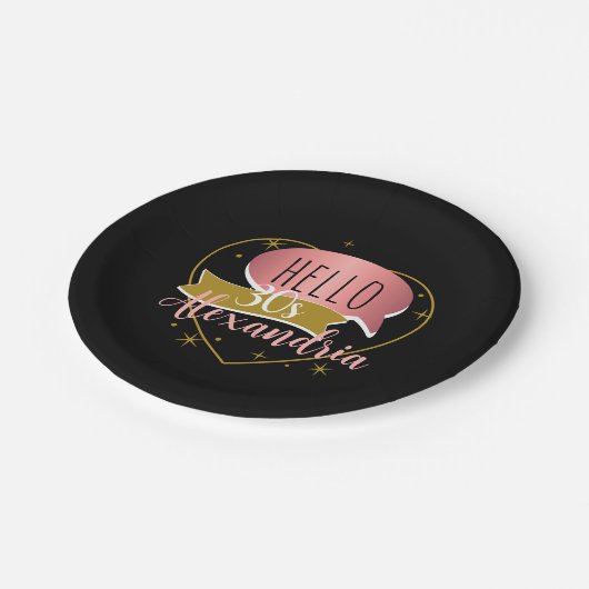 30th birthday hello 30 Personalized heart ペーパープレート (アングル)