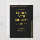 30th Birthday Invitation – Black & Gold | Elegant 招待状 (正面)