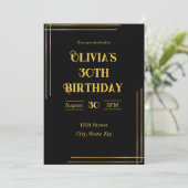 30th Birthday Invitation – Black & Gold | Elegant 招待状 (スタンド正面)