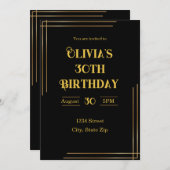 30th Birthday Invitation – Black & Gold | Elegant 招待状 (正面/裏面)