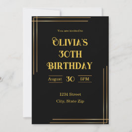 30th Birthday Invitation – Black & Gold | Elegant 招待状