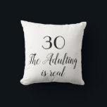 30th Birthday Keepsakeカスタマイズ可能 クッション<br><div class="desc">おもしろい30歳の誕生日の枕の前には「30... 姦淫は実在」という文字があり、名前や年など特別なメッセージを追加するためのカスタマイズ可能な領域をバックに付けた。</div>