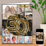 30th Birthday Leopard印刷金ゴールドバルーン写真 カード<br><div class="desc">9パーソナライズされた枚の写真とトレンディーレオパードカスタムプリント箔の吹き出しを持つ30thバースデーカード黒と金ゴールド。テンプレートは、正方形およびポートレート形式の写真のコラージュで表示されお気に入りのる9枚の写真をアップロードする準備ができている。あなたの写真は、黒と金ゴールドの紙吹雪で飾あるアニマルプリントバルーンを囲む。メッセージを内部に追加することも、到着時離れに手書き空白のを好む内部を追加することもできます。</div>