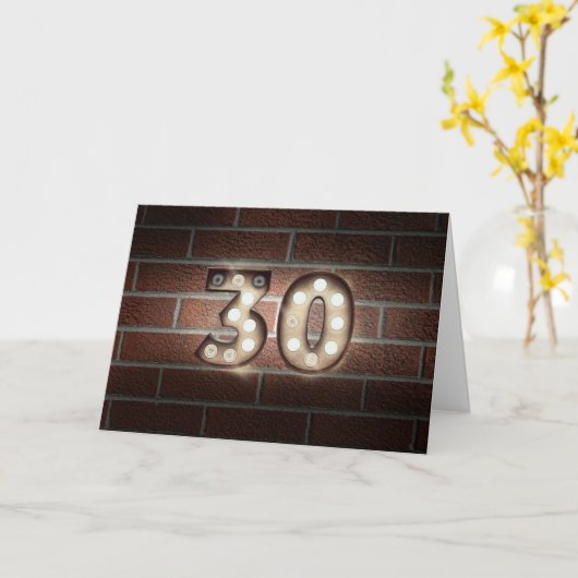 30th birthday-marquee light sign on brick カード (黄色い花)