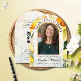 30th Birthday Modern Arch Floral DAFFODILS Photo 招待状