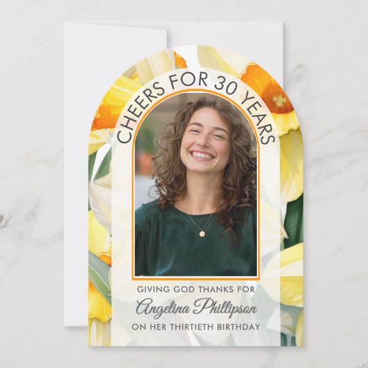 30th Birthday Modern Arch Floral DAFFODILS Photo 招待状 (正面)