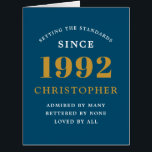 30th Birthday Name 1992青い金ゴールドカーエレガントド<br><div class="desc">そのパーソナライズされた特別な時に簡単すカスタマイズるシックなバースディーカード。</div>