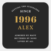 30th Birthday Name 1996 Black Gold Elegant Chic スクエアシール (正面)