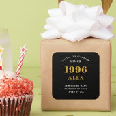 30th Birthday Name 1996 Black Gold Elegant Chic スクエアシール