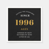 30th Birthday Name 1996 Black Gold Elegant Chic スタンダードカクテルナプキン (正面)