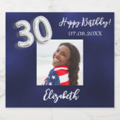 30th Birthday navyの青い写真 スパークリングワインラベル (シングルラベル)