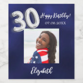 30th Birthday navyの青い写真 ワインラベル (シングルラベル)