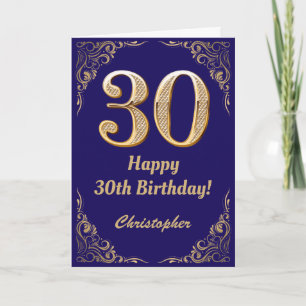 30th Birthday Navy Blueと金ゴールドグリッター枠 カード