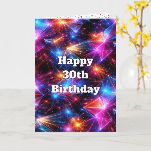 30th Birthday Neon Polygon Abstract  カード (黄色い花)