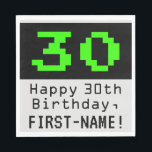 30th Birthday - Nerdy /スタイル「30」 & Name スタンダードランチョンナプキン<br><div class="desc">紙ナプキンをテーマオタク系のにしたオタクでをテーマにしたデザインは、黒い色の背景に大きな緑のヴィンテージビデオゲームスタイル番号「30」を備えている。また、誕生日の挨拶メッセージ「30th Birthday」やカスタマイズ可能な名前も掲載している。このようなおもしろいや神経紙のナプキンは、エンジニアー祝ン、コンピュータープログラマー、または8ビットコンピューターゲームを楽しむ人の30歳の誕生日に開催されるパーティーで役立つ可能性がある。[～Z0000404]</div>