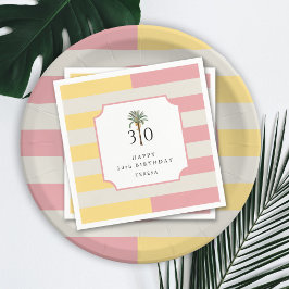 30th Birthday Palm Beach Pastel Stripe Tropical スタンダードカクテルナプキン
