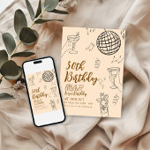 30th Birthday Party Disco Ball and Cocktails 招待状