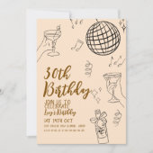 30th Birthday Party Disco Ball and Cocktails 招待状 (正面)