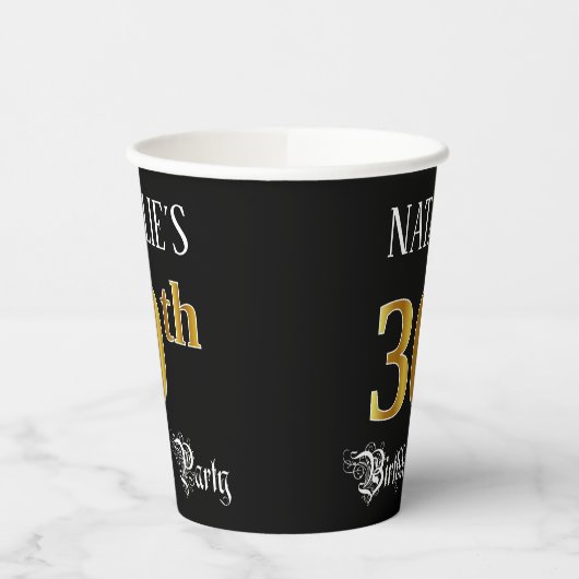 30th Birthday Party — Fancy Script, Faux Gold Look 紙コップ (左)