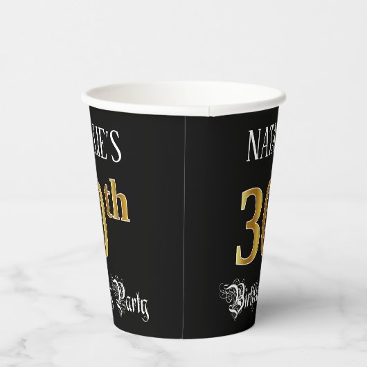 30th Birthday Party — Fancy Script, Faux Gold Look 紙コップ (右)