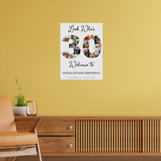 30th Birthday Photo Collage Sign look who's 30 ポスター (リビング2)
